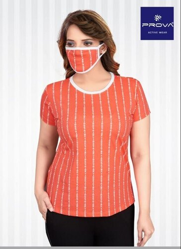 Ladies Red Cotton Round Neck T Shirt