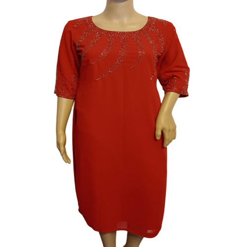 Ladies Red Georgette Kurti - Georgette, All Size, Red | Anti Wrinkle, No Fade, Washable, Comfortable, Stylish