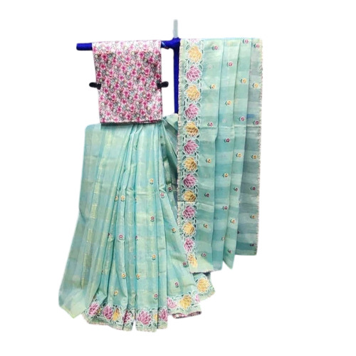 Tissue Computer Embroidery Saree - 5.5 m Length, 44 Inch Width, Sky Blue | Banarasi, Machine Wash, Party Wear