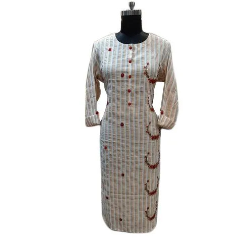 Ladies Embroidered Cotton Kurti - Cotton, L, M, S, XL, Stitched | Long Sleeve, Dry Clean, Ethnic, Party Wear