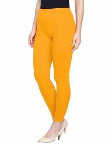 Yellow Color Women Leggings - Cotton Lycra, Slim Fit, Ankle Length, Full Sleeves, Yellow | Breathable, Anti UV, Quick Dry, Comfortable Fit