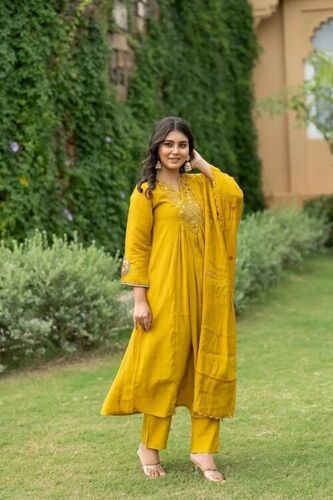 Chanderi Bead Work Kurti Pant Set