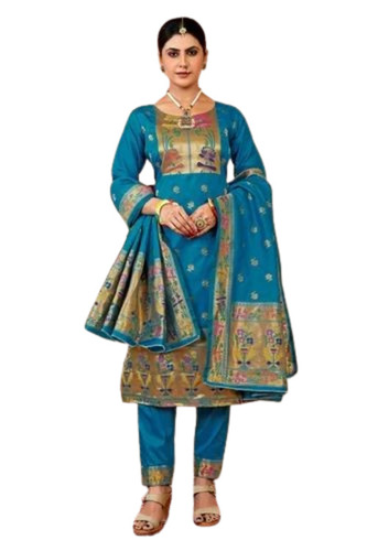 Designer Ladies Banarasi Silk Suit Set - Silk, Various Sizes, Blue | Anti UV, Breathable, Anti Wrinkle, Comfortable Fit