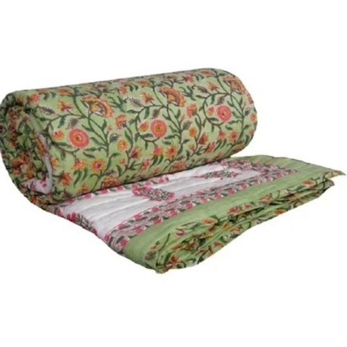 Green Hand Block Printed Cotton Quilt