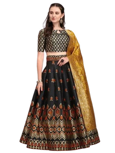 Ladies Banarasi Party Wear Lehenga Choli Set - Banarasi Brocade, Multi Color, Various Sizes | Breathable, Anti-Wrinkle, Machine Washable, Comfortable Fit