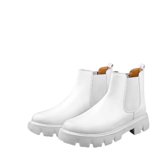 Vegan Leather Men Boots - Synthetic Leather, Rubber Sole, White | Classic Chelsea Ankle Boot, Casual Formal