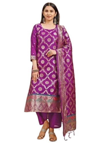 Women Banarasi Silk Stitched Kurti