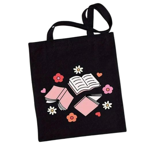 Black Printed Cotton Tote Bag