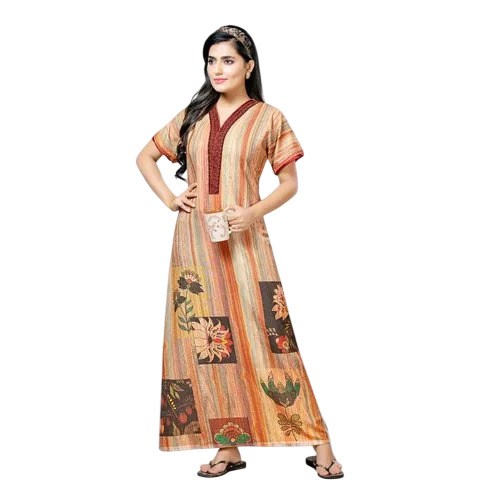 Peach Printed Premium Nightgown Nighty