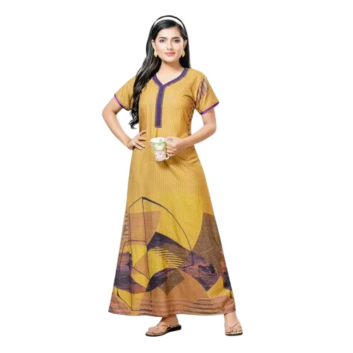 Printed Premium Mustard Nightgown Nighty