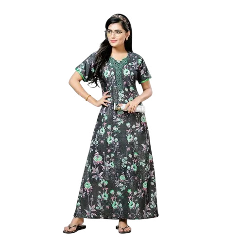 Womens Black Printed Premium Nightgown