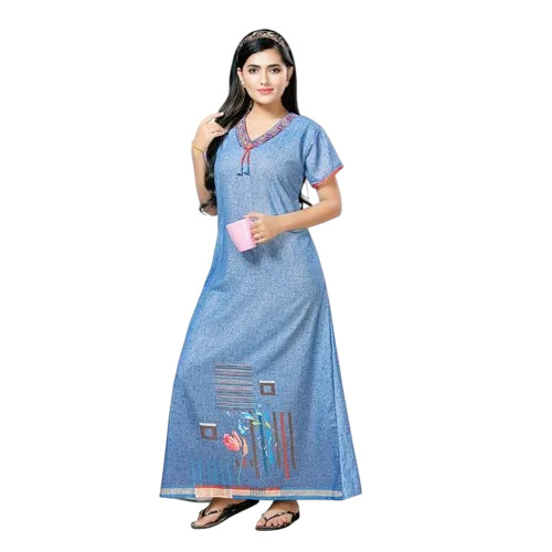 Womens Blue Printed Premium Alpine Nightgown