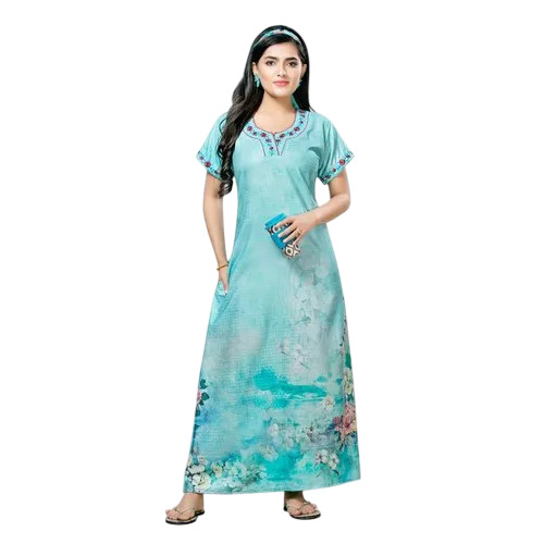 Womens Blue Printed Premium Nightgown