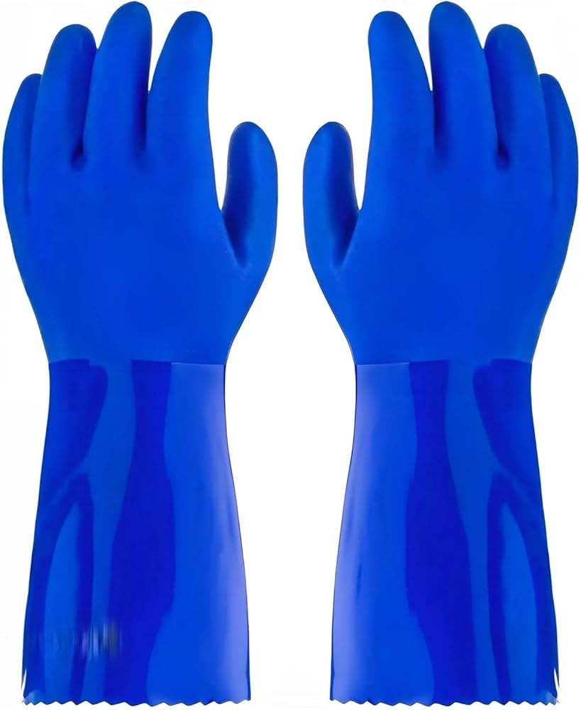 Rubber Blue Color Safety Hand Gloves - Feature: Washable