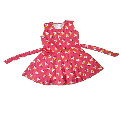 Baby Girl Red Cotton Frock - Cotton, Size S, Red | Breathable, Washable, Sleeveless, Printed, Summer