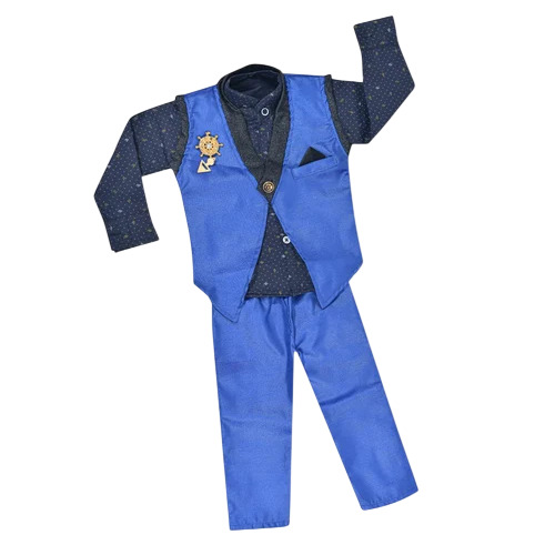 Kids Blue Cotton Waistcoat Suit