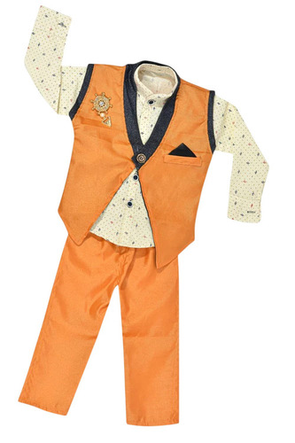 Kids Orange Cotton Waistcoat Suit - Age Group: 2 Years