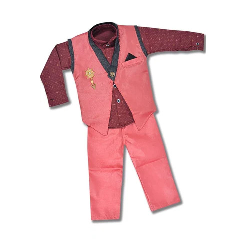 Kids Red Cotton Waistcoat Suit
