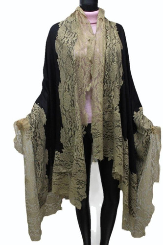 Black Silk Pashmina Plain Lace Shawls