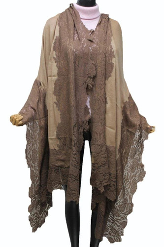 Brown Silk Pashmina Plain Lace Shawls