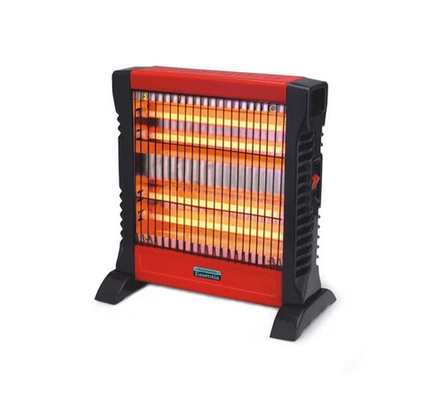 Electric Quartz Room Heater - Metal, Red, 800W Power | Freestanding, Electric, 2 Rods