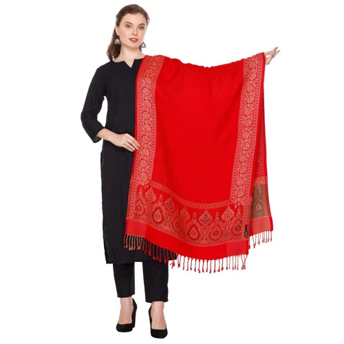 Red Border Stole For Women