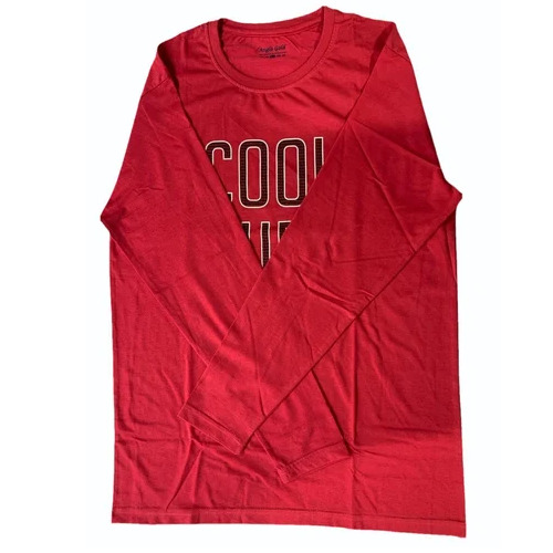 Round Neck Men Red Full Sleeve T Shirt