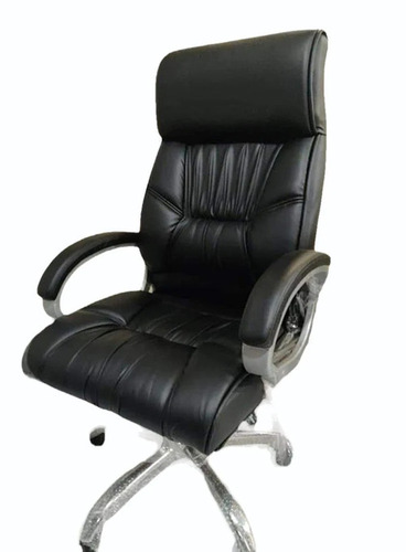 Black Leather Rotatable Boss Office Chair - Stainless Steel Frame, Black, Adjustable Backrest | Heavy Duty, No Assembly Required