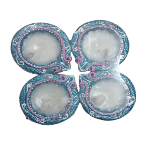 Clay Blue Printed Wax Diya Set