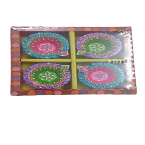 Clay Floral Printed Diya Set