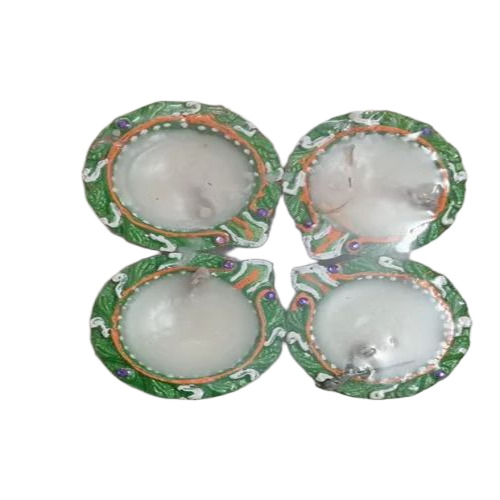 Clay Printed Wax Diya Set