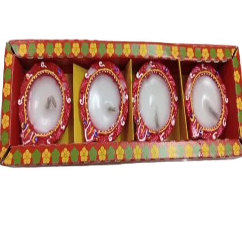 Clay Red Printed Diya Set