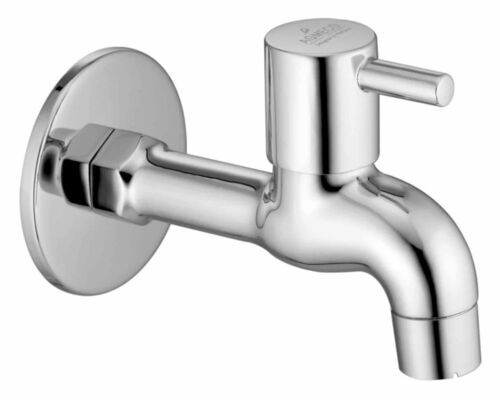 Light Long Body Bib Cock Stick (With Aerator) With Flange - Brass & Stainless Steel, Standard Size, Silver | Stylish, Durable, Glossy Finish