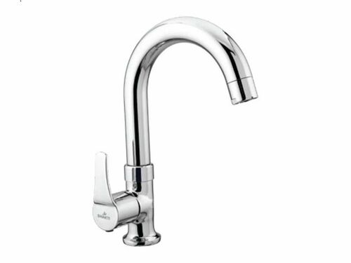 Pluto Swan Neck Table Mount Bib Cock - Brass & Stainless Steel, Standard, Silver | Stylist, Durable, Glossy Finish