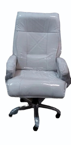 White Leather Boss Office Chair - Stainless Steel Frame, White, High Back, Adjustable, Rotatable | Fixed Arms, 5 Wheels, 100kg Capacity, 6 Months Warranty