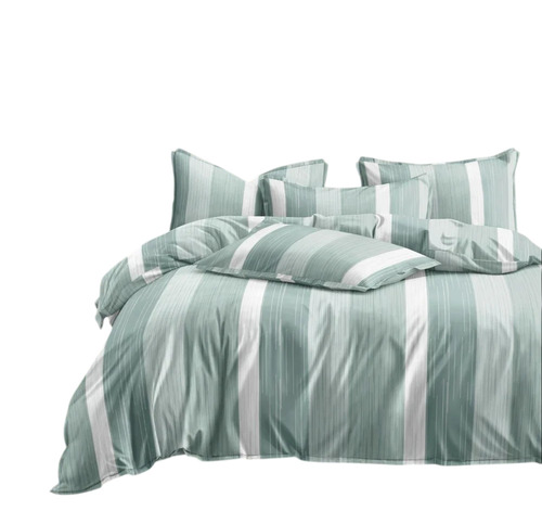 Green & White King Size Bed Sheets - Design Type: Modern