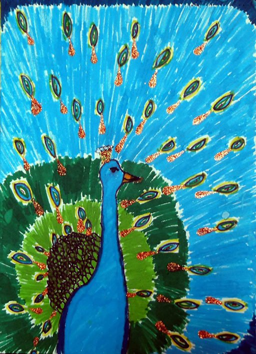 Artistic Peacock Hand Painting - Color: Multicolor