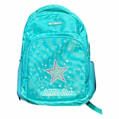 Printed Polyester School Bag - 25 L Capacity, Green, Polyester | Biodegradable, Moisture Proof, Recyclable, Shock Resistant, Shoulder Handle, Zipper Closure