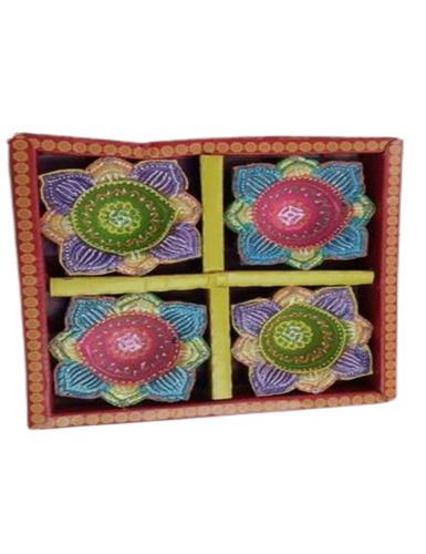 Clay Printed Lotus Diya Set