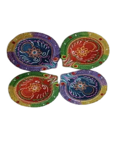 Floral Clay Diya Set
