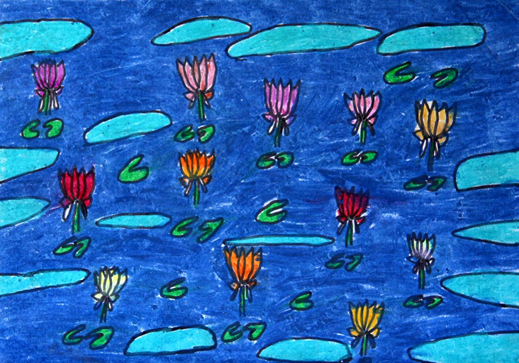 Lotus Hand Painting (Lotus-The National Flower 2015 C 568) - Color: Multicolor