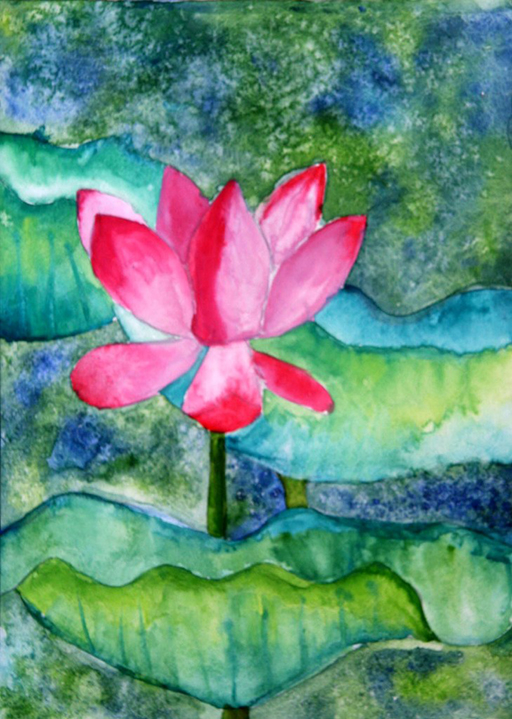 Lotus Hand Painting (Lotus-The National Flower Painting 2015 E 099) - Color: Multi Colour