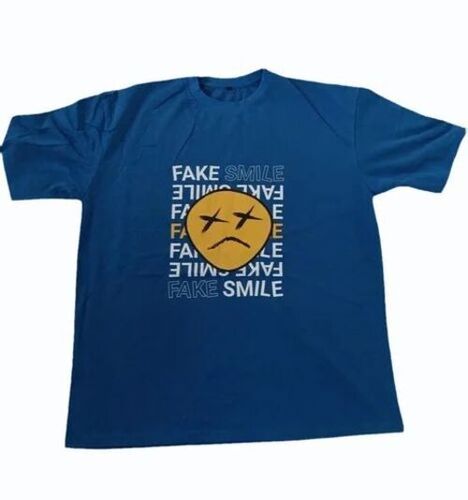 Blue Men Cotton Printed T Shirt