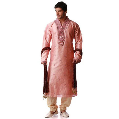 Mens Beige Kurta Pyjama Set
