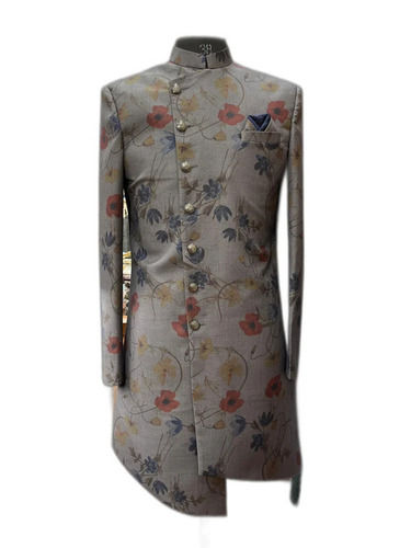 Printed Mens Gray Indo Western Sherwani