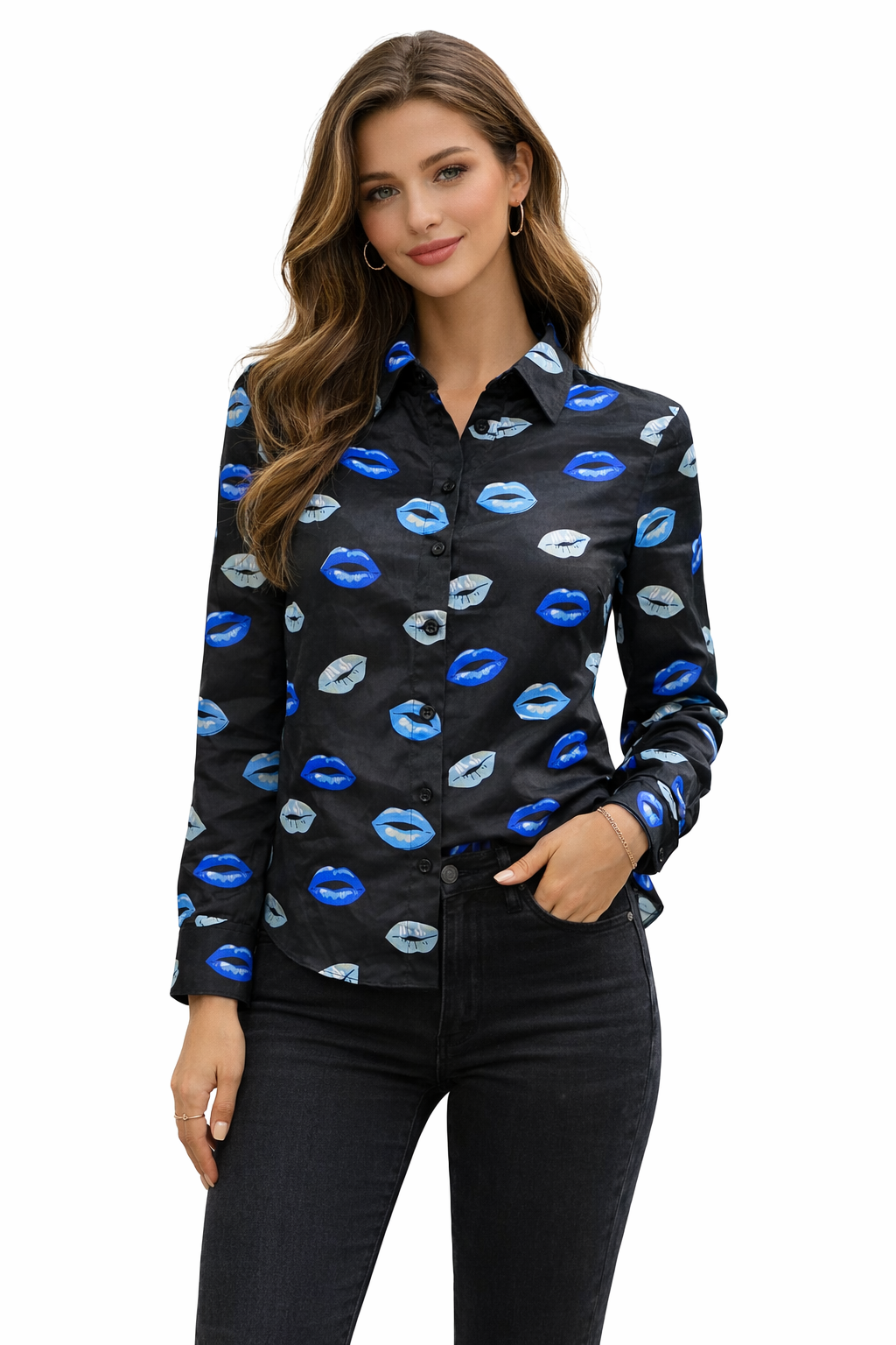 Womens Zara Shirt - Color: Black & Blue