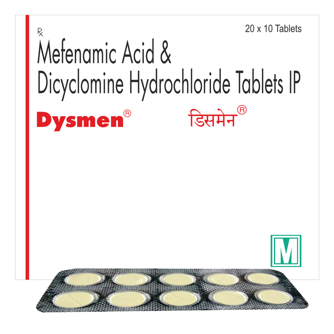 Mefenamic Acid 250Mg + Dicyclomine 10Mg Tablets (Dysmen) - Brand Name: Dysmen | Private Label | Third Party Manufacturing