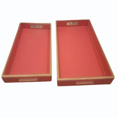 Red Leather Two Tray Set