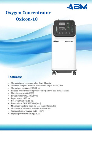 Abm Oxicon 10 Oxygen Concentrator - Color: White And Black