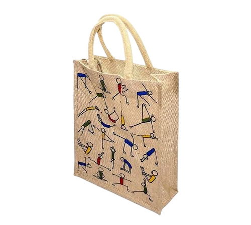 Zipper Yoga Print Jute Bag